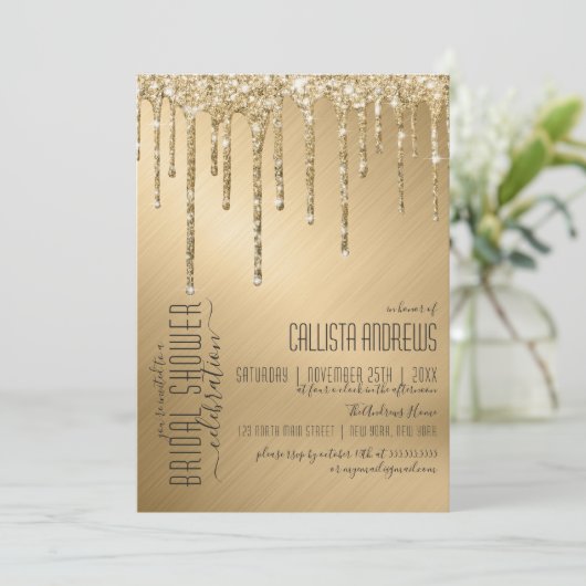 Luxe Sparkly Gold Glitter Drips Vrijgezellenfeest Kaart (Staand voorkant)