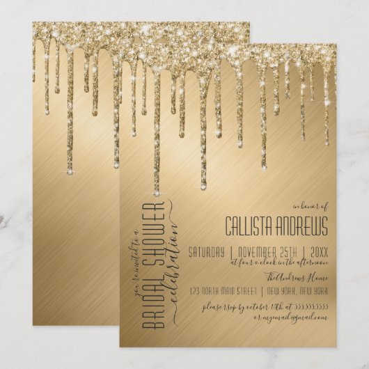 Luxe Sparkly Gold Glitter Drips Vrijgezellenfeest Kaart (Voorkant / Achterkant)