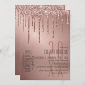 Luxe Sparkly Roos Gold Glitter Drips Afstuderen Kaart (Voorkant / Achterkant)