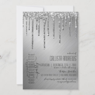 Luxe Sparkly Silver Glitter Drips Bachelorette Kaart