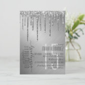 Luxe Sparkly Silver Glitter Drips Quinceañera Kaart (Staand voorkant)