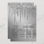 Luxe Sparkly Silver Glitter Drips Quinceañera Kaart (Voorkant / Achterkant)