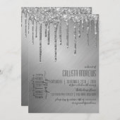 Luxe Sparkly Silver Glitter Drips Verjaardagsfeest Kaart (Voorkant / Achterkant)