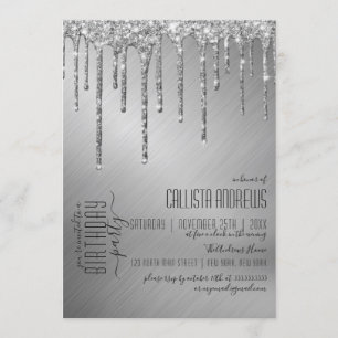 Luxe Sparkly Silver Glitter Drips Verjaardagsfeest Kaart