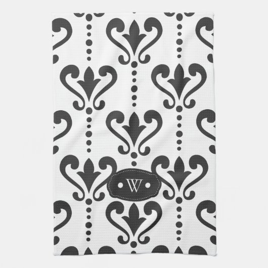 Luxe, speciaal ontworpen zwart en wit theedoek (Verticaal)