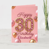 Luxe sprankelend goud en roze 30e verjaardag kaart (Voorkant)