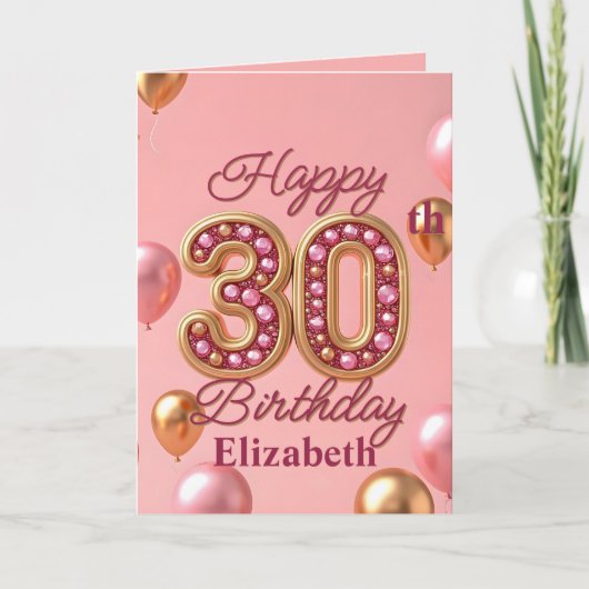 Luxe sprankelend goud en roze 30e verjaardag kaart (Voorkant)