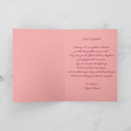 Luxe sprankelend goud en roze 30e verjaardag kaart (Binnen)