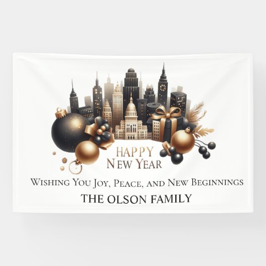 Luxe Stadsgezicht Nieuwjaarsgroet Spandoek (Horizontaal)