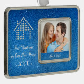 Luxe startpagina | Eerste Kerstmis in ons nieuwe s Verzilverd Omlijst Ornament (Rechts)