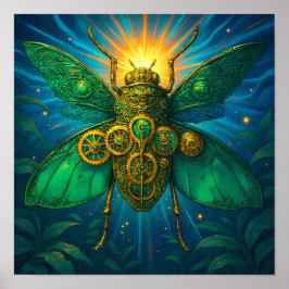 Luxe Steampunk Kunst: Vergulde Smaragd Insect Poster