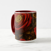 Luxe Steampunk Rozen Romantische Gouden Tandwielen Mok (Voorkant links)
