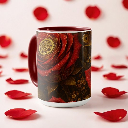 Luxe Steampunk Rozen Romantische Gouden Tandwielen Mok
