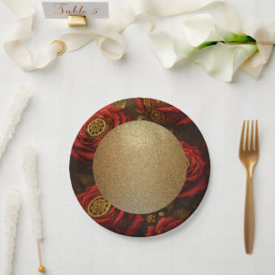 Luxe Steampunk Rozen Romantische Gouden Tandwielen Papieren Bordje