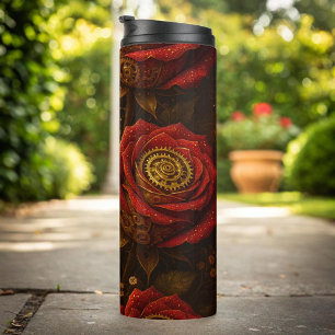 Luxe Steampunkrozen Romantische Gouden Tandwielen Thermosbeker