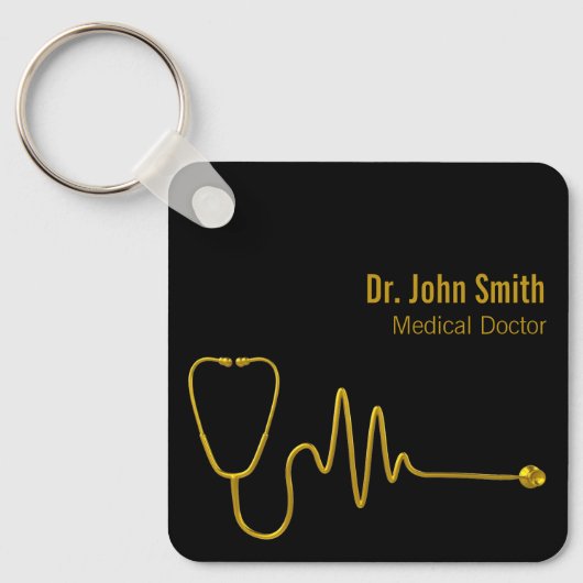Luxe stethoscoop goud ECG golf EKG lijn medisch Sleutelhanger (Voorkant)
