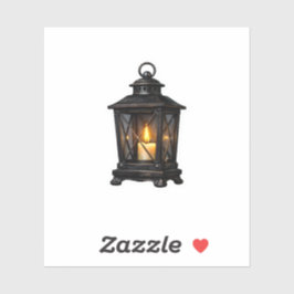 Luxe sticker van zwarte ijzeren winterlantaarn met