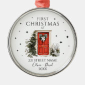 Luxe Stijl Kerst Bewerkbaar Adres Nieuw Huis Metalen Ornament (Voorkant)