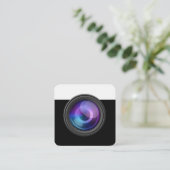 Luxe stijlfotograaf camera lens vierkante visitekaartje (Staand voorkant)