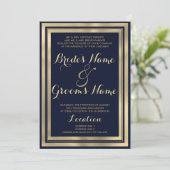 Luxe stijlvol modern marineblauw goud Bruiloft Kaart (Staand voorkant)