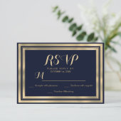 Luxe stijlvol modern marineblauw goud RSVP (Staand voorkant)