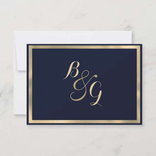 Luxe stijlvol modern marineblauw goud RSVP (Achterkant)