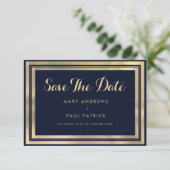 Luxe stijlvol modern marineblauw goud Save The Dat Save The Date (Staand voorkant)