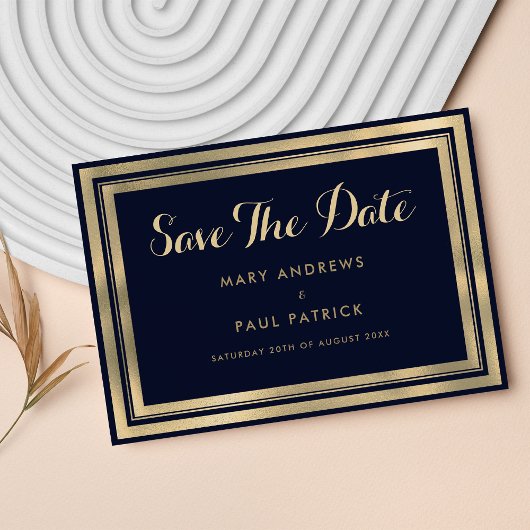 Luxe stijlvol modern marineblauw goud Save The Dat Save The Date
