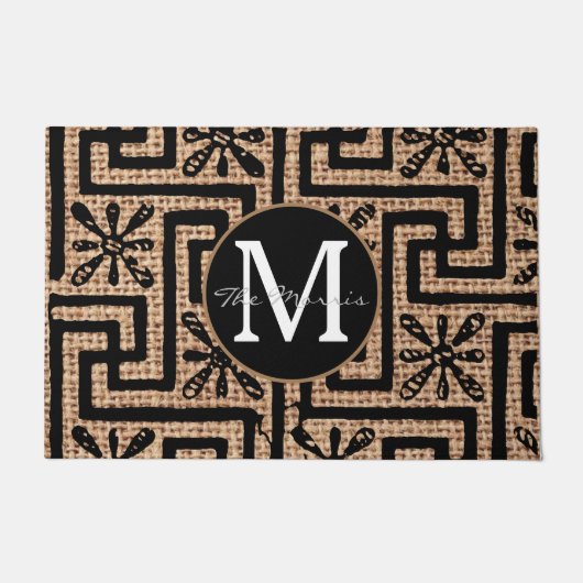 Luxe, stijlvolle bruine en zwarte monogram burlap deurmat (Voorkant)