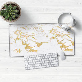 Luxe Stijlvolle Gouden Folie Marmeren Monogram Bureaumat