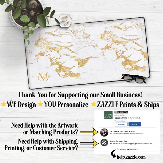 Luxe Stijlvolle Gouden Folie Marmeren Monogram Bureaumat