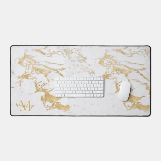 Luxe Stijlvolle Gouden Folie Marmeren Monogram Bureaumat (Keyboard & Muis)