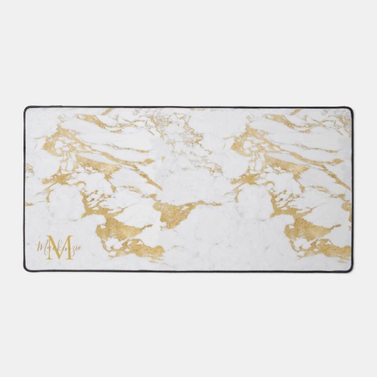 Luxe Stijlvolle Gouden Folie Marmeren Monogram Bureaumat (Voorkant)