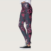 Luxe, stijlvolle marine Blue Burgundy Floral Patte Leggings (Links)