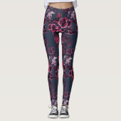 Luxe, stijlvolle marine Blue Burgundy Floral Patte Leggings (Voorkant)