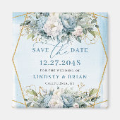 Luxe Stof Blauw Goud Glitter Trouwdatum Magneet (Voorkant)