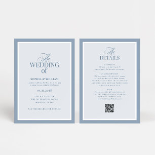 Luxe Stofblauw met RSVP QR-code Trouwen Kaart