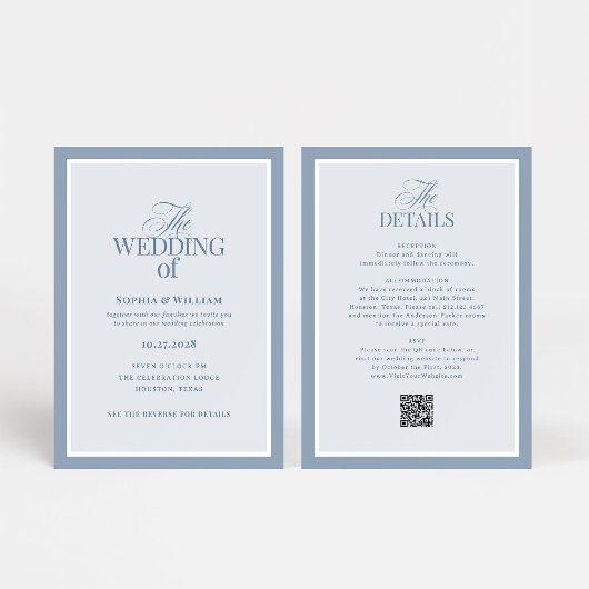 Luxe Stofblauw met RSVP QR-code | Trouwen Kaart