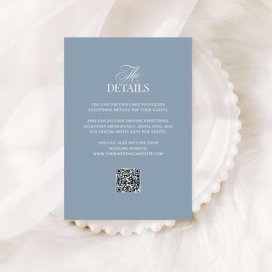 Luxe Stofblauw | QR-code Huwelijksgastdetails Informatiekaartje