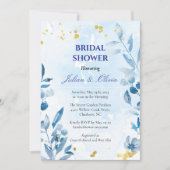 Luxe Stofblauwe Aquarel Bruidsdouche Kaart (Voorkant)