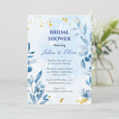 Luxe Stofblauwe Aquarel Bruidsdouche Kaart (Staand voorkant)