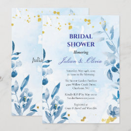 Luxe Stofblauwe Aquarel Bruidsdouche Kaart