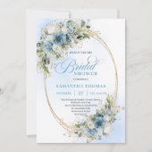 Luxe Stofblauwe Bloemen Bruiloft Feest Uitnodiging (Voorkant)