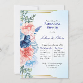 Luxe Stofblauwe en Blush Roze Oefenavondmaal  Kaart
