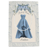 Luxe Stofblauwe Eredame Persoonlijk Medium Cadeauzakje (Voorkant)