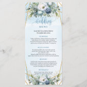 Luxe Stofblauwe Gouden Bloemen Bruiloft  Menu (Voorkant)