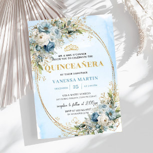 Luxe Stofblauwe Gouden Groene Quinceañera Kaart