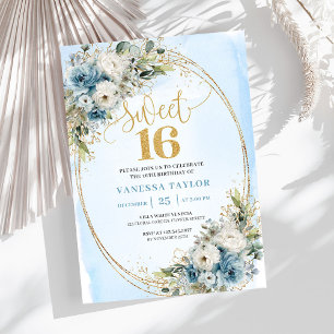 Luxe Stofblauwe Groene Sweet Sixteen Uitnodiging