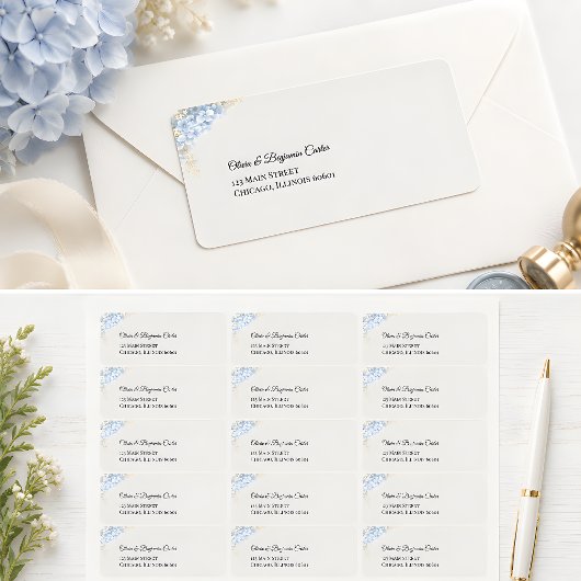 Luxe Stofblauwe Hortensia Adres Etiket