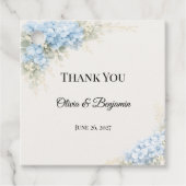Luxe Stofblauwe Hortensia Bruiloft Bedankjes Labels (Voorkant)